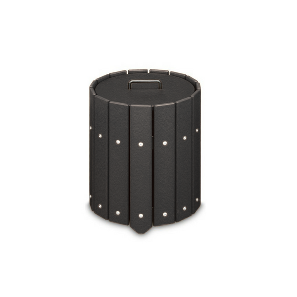 Round Slatted Trash Container - Solid Lid
