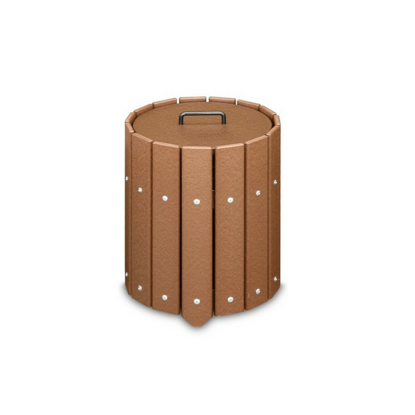 Round Slatted Trash Container - Solid Lid